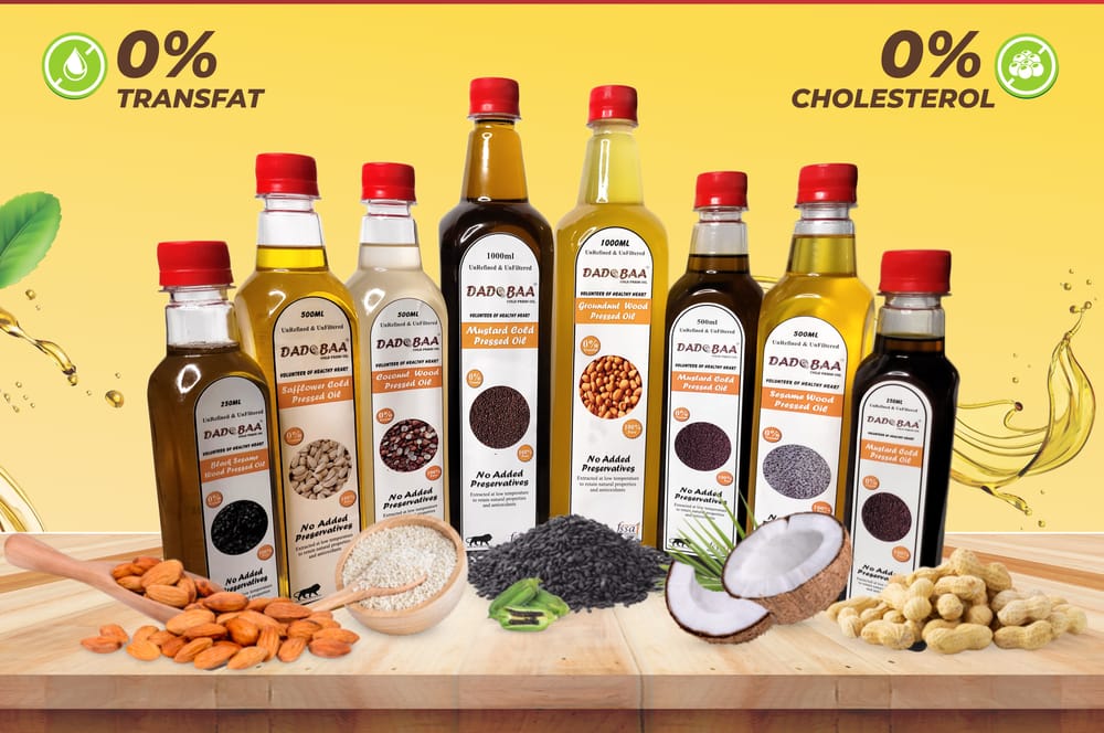 Dadobaa wood pressed oil bottles